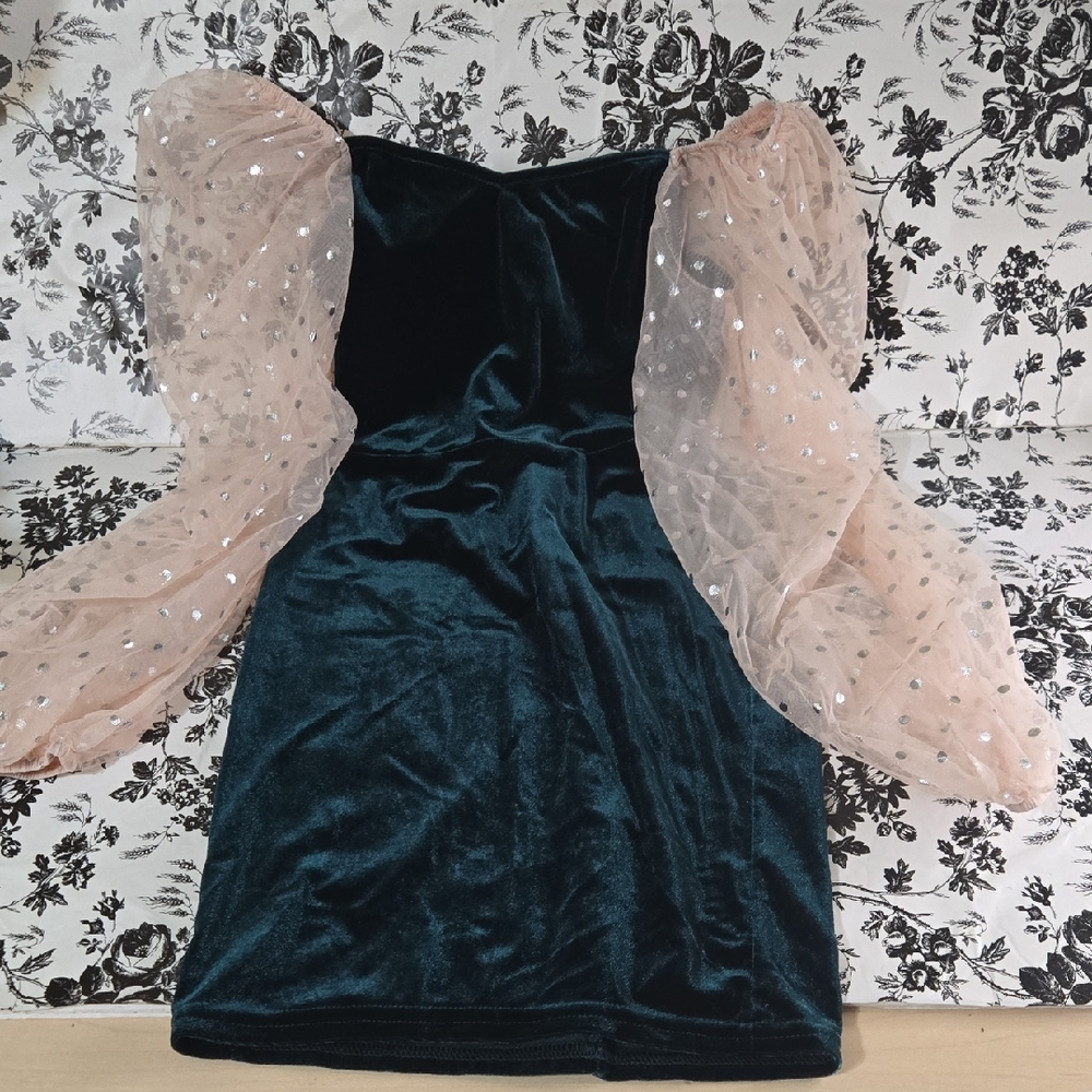 Elegant Velvet Dress with Sheer Sleeves M15